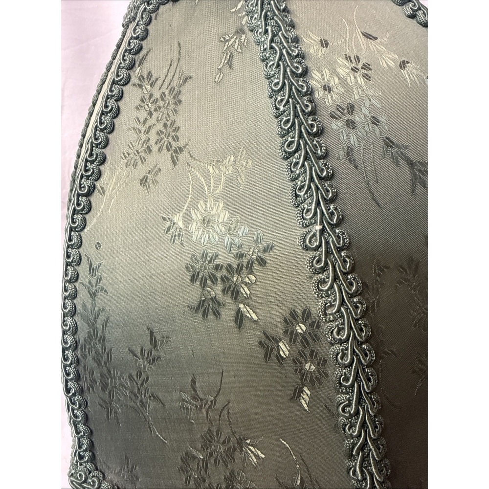 Vintage Victorian Style Green Lamp Shade Damask Brocade Fabric Fringe Floral - Picture 7 of 8